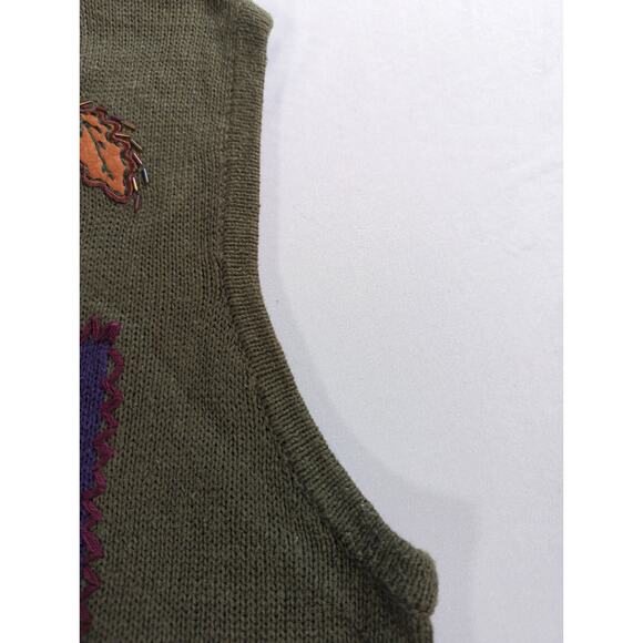 Bobbie Brooks XL Sweater Vest Fall Leaves Embroidered Ramie Cotton Womens ( - Picture 8 of 12
